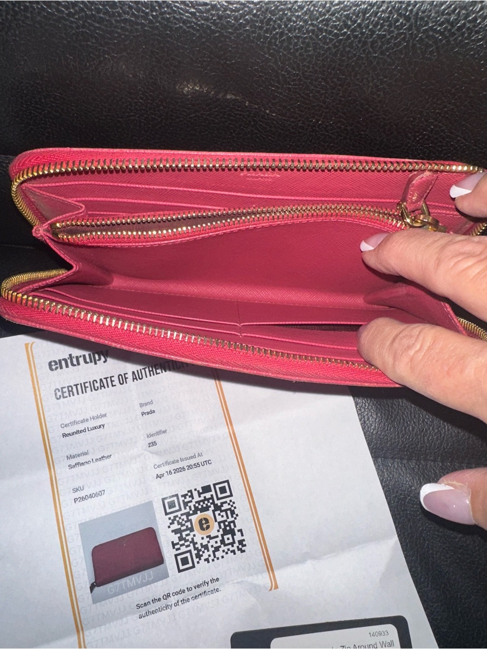 Prada Saffiano Zip-Around Wallet in Pink with Gold Hardware - Picture 6 of 10